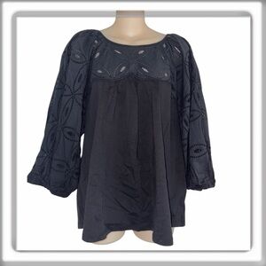 NWT Calligraphie Black Eyelet Top Blouse 3/4 Sleeve Size XL